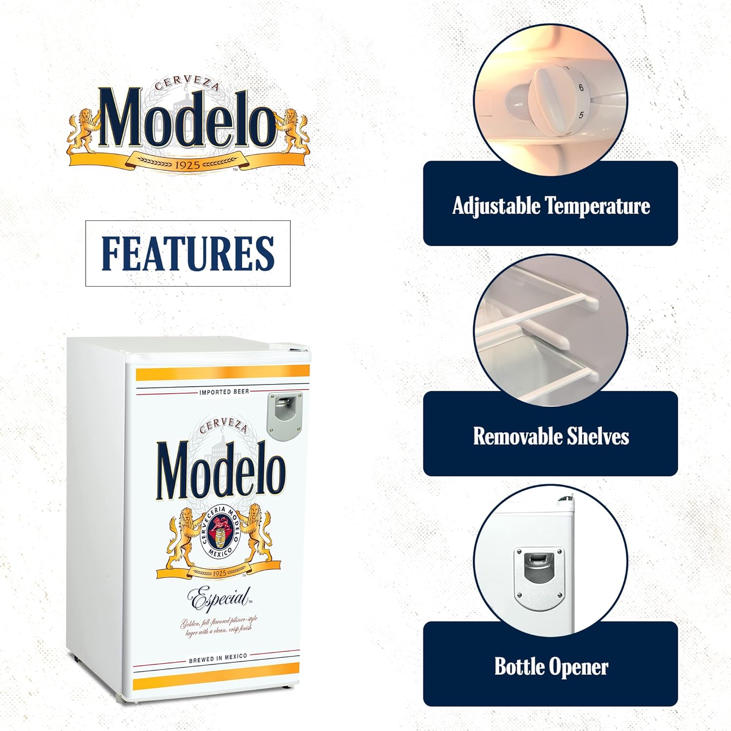 Modelo Mini Fridge — flat-back design and compact footprint detail